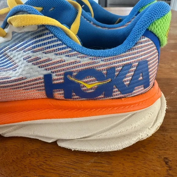 Hoka Clifton 9 Kids Sneakers - Blue, Orange, and Yellow - Picture 3 of 5